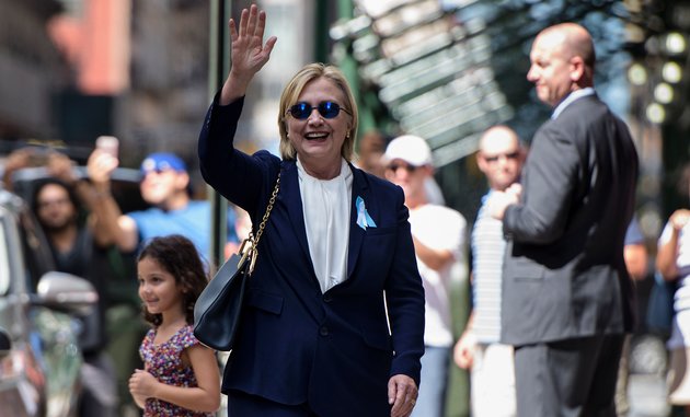 Brendan Smialowski  Getty Images
Democratic nominee Hillary Clinton leaves her daughter's apartment after resting on Sept. 11