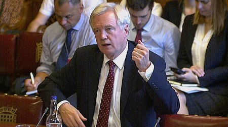 David Davies secretary of state for exiting the European Union is seen in a still taken from video as he speaks to a committee of the House of Lords in Westmisnter London Britain