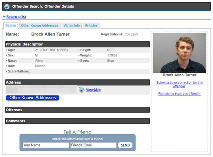 Brock Turner is a new addition to the sex offender registry