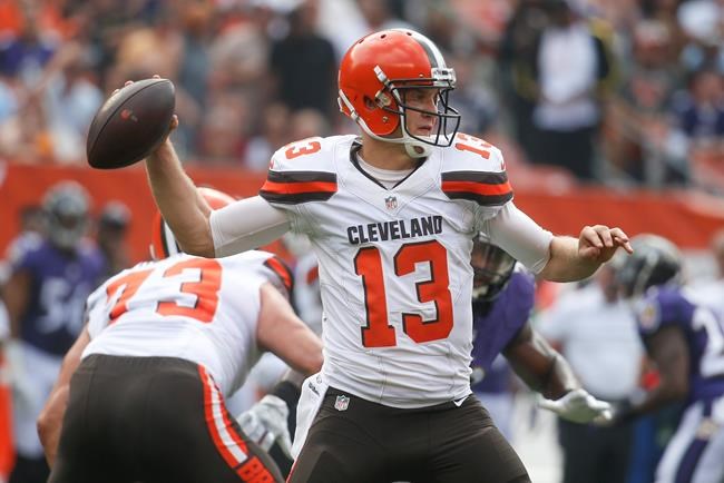 Cleveland Browns quarterback Josh Mc Cown throws in the first half of an NFL football game against the Baltimore Ravens Sunday Sept. 18 2016 in Cleveland