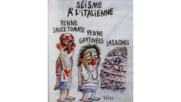 The Charlie Hebdo cartoon depicting Italians as different kinds of pasta that has caused outrage among Italians