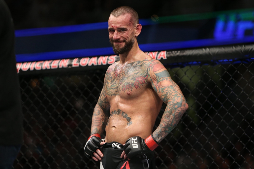 CLEVELAND OH- SEPTEMBER 10 CM Punk reacts to his loss to Mickey Gall during the UFC 203 event at Quicken Loans Arena