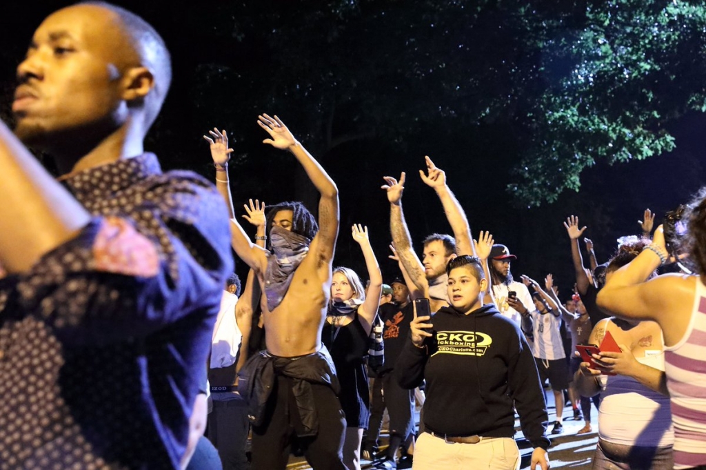 COURTESY OF POOJA PASUPULA Protesters took to the streets in Charlotte N.C. following the fatal police shooting of Keith Lamont Scott