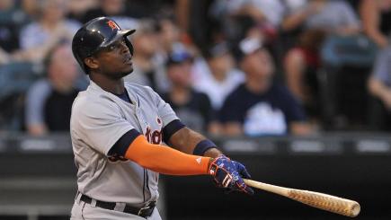 Detroit's Justin Upton watches his three-run home run