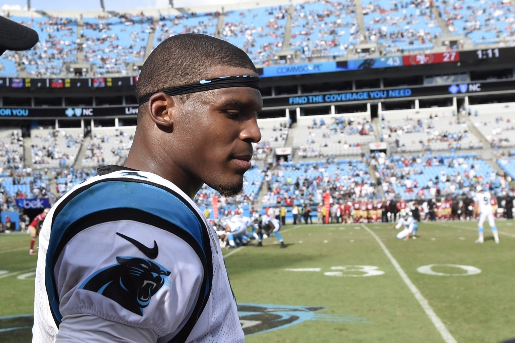 Sep 18 2016 Charlotte NC USA Carolina Panthers quarterback Cam Newton on the sidelines in the fourth quarter. The Panthers defeated the 49ers 46-27 at Bank of America Stadium. Mandatory Credit Bob Donnan-USA TODAY Sports