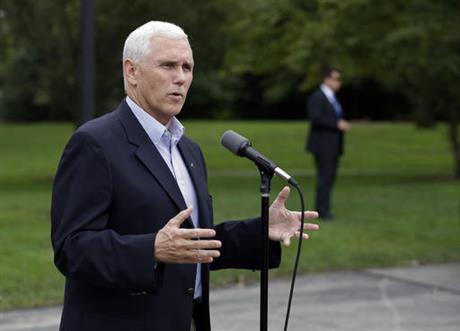 Republican vice presidential candidate Indiana Gov. Mike Pence comments after receiving a national security briefing in Indianapolis Friday Sept. 9 2016