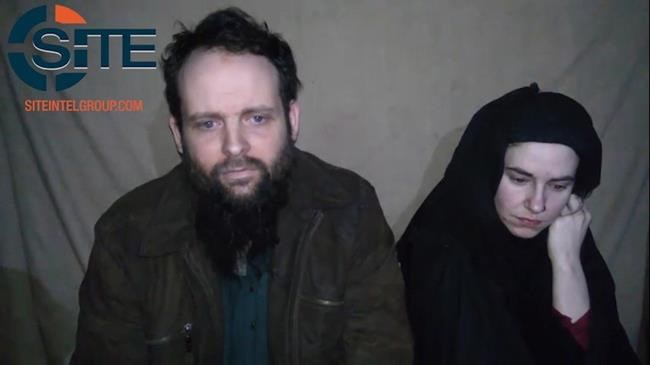 Joshua Boyle and Caitlan Coleman are shown in this still image taken from a video. A newly released video shows a Canadian man and his American wife held captive in Afghanistan for almost four years pleading for government help to save their