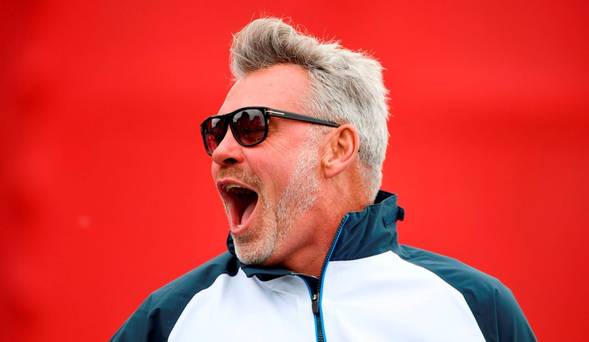 Captain Darren Clarke reacts during practice prior to the 2016 Ryder Cup at Hazeltine