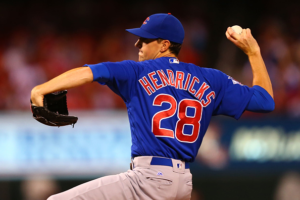 ST. LOUIS MO- SEPTEMBER 12 Starter Kyle Hendricks #28 of the Chicago Cubs pitches against the St. Louis Cardinals in the first inning at Busch Stadium