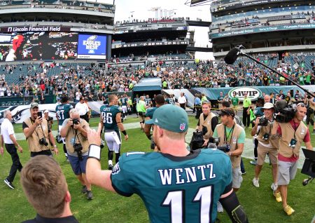 Sep 11 2016 Philadelphia PA USA Philadelphia Eagles quarterback Carson Wentz walks off the field after defeating Cleveland Browns at Lincoln Financial Field. The Eagles defeated the Browns 29-10. Mandatory Credit Eric Hartline-USA TODAY Sports