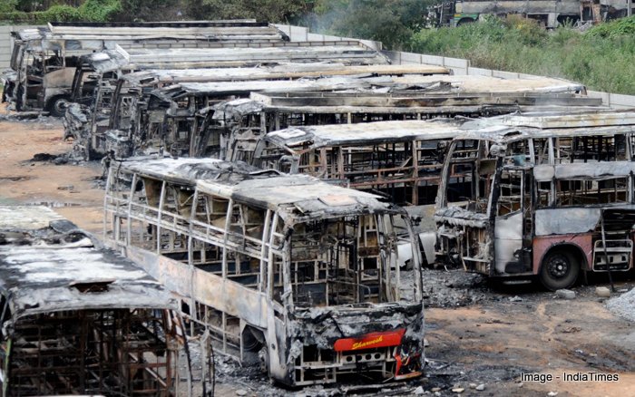 Buses burnt in bangalore