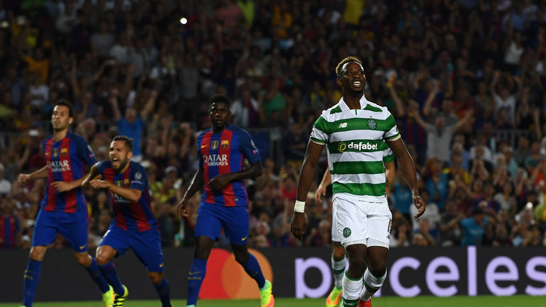 Celtic forward Moussa Dembele reacts after missing a penalty which would have made it 1-1