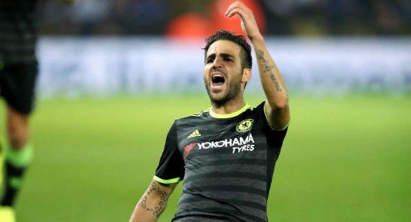 Chelsea's Cesc Fabregas celebrates scoring his side's fourth goal at the King Power Stadium