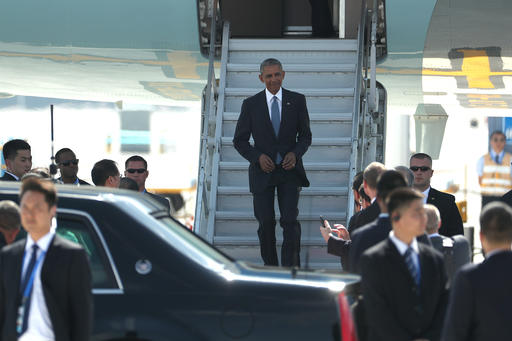 U.S. President Barack Obama arrives on Air Force One at the Hangzhou Xiaoshan International Airport Saturday Sept. 3 2016 in Hangzhou China to attend the G-20 summit. Obama is expected to meet with China's President Xi