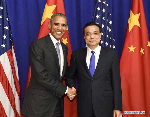 Chinese Premier Li Keqiang meets with U.S. President Barack Obama in New York Sept. 19 2016