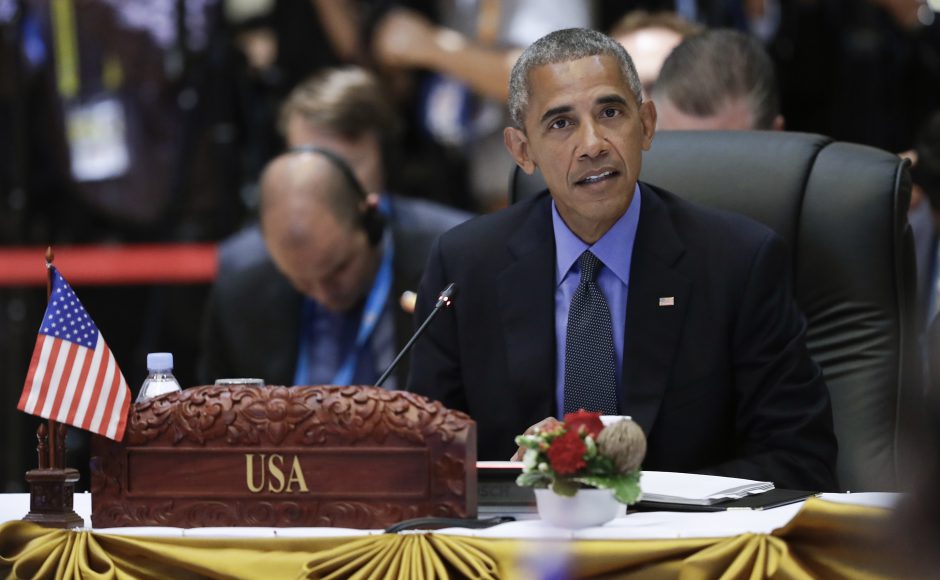 U.S. President Barack Obama speaks during the ASEAN-U.S. Summit Meeting at National Convention Center in Vientiane Laos Thursday Sept. 8 2016. Pic AP