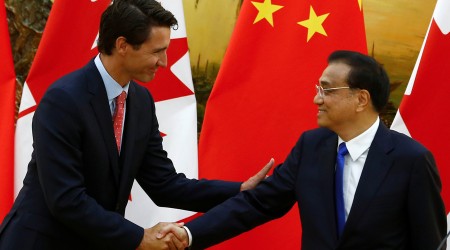 Chinese Premier Li Keqiang and Canadian Prime Minister Justin Trudeau