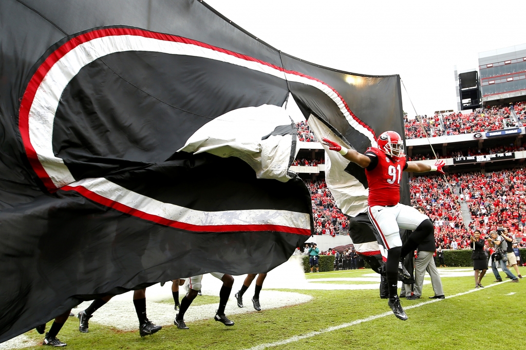 ATHENS GA- NOVEMBER 7 Josh Dawson #91 of the Georgia Bulldogs takes the field during introductions prior to the Kentucky Wildcats at Georgia Bulldogs game