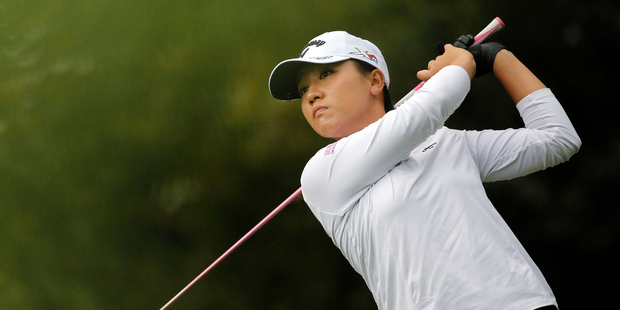 Lydia Ko of New Zealand follows her ball after playing on the 13th hole during the second round of the Evian Championship women's golf tournament