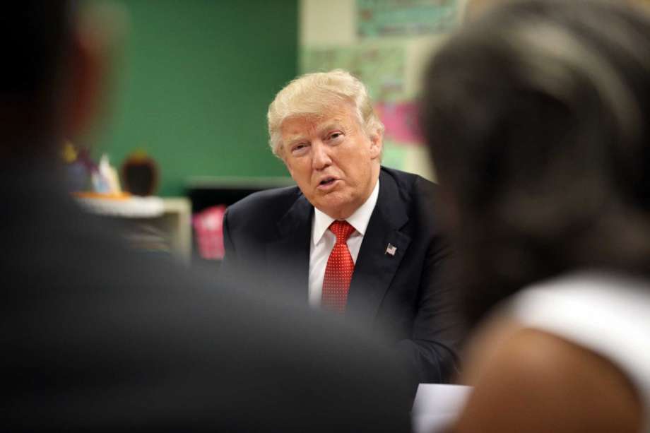 Republican presidential candidate Donald Trump speaks during a small group roundtable held at the Cleveland Arts and Social Sciences Academy on Thursday Sept. 8 2016