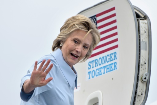 Democratic presidential nominee Hillary Clinton boards her new campaign plane at Westchester County Airport