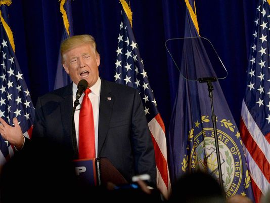 Republican Presidential nominee Donald Trump speaks at Laconia Middle School