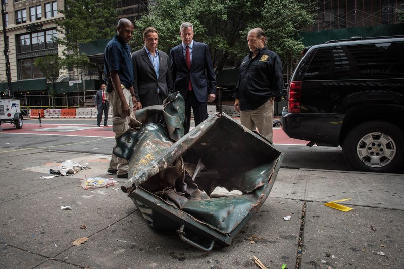 Mayor Bill de Blasio and Governor Andrew Cuomo tour 23rd Street and the site of last night's explosion in Chelsea in Manhattan. Sunday