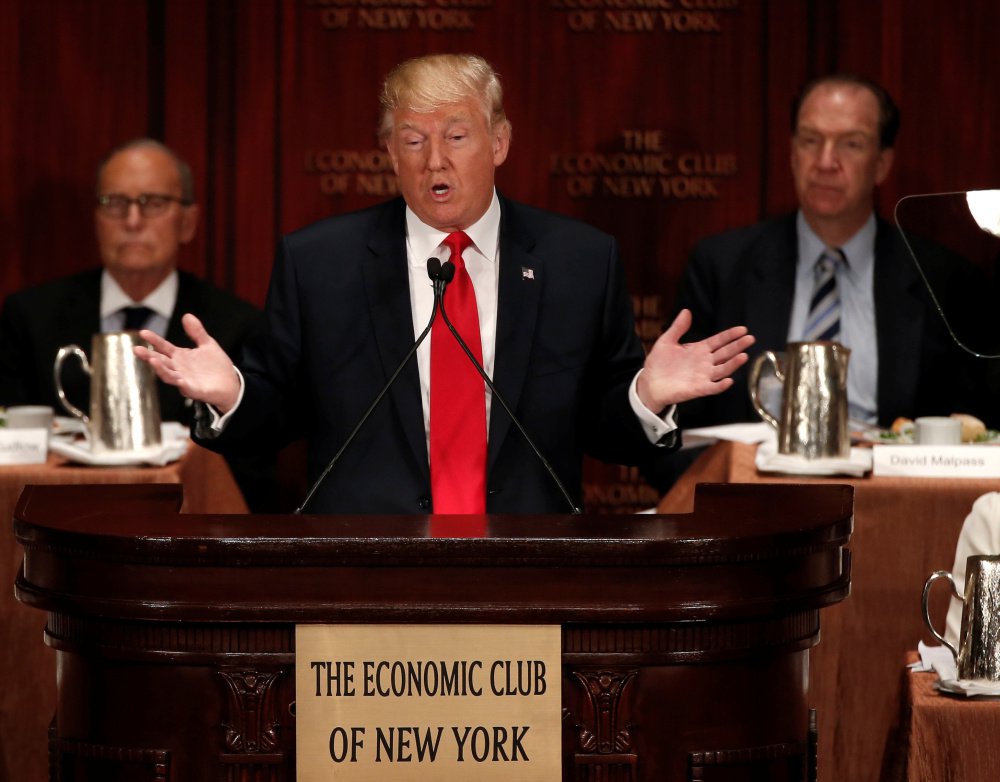 Donald Trump speaks to the Economic Club of New York Thursday after a stop in Ohio where he suggested he'll stick with his positions even as he tries to expand his outreach