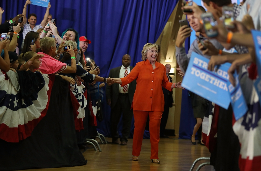 ST PETERSBURG FL- AUGUST 08 Democratic presidential nominee Hillary Clinton attends a campaign rally at the Coliseum