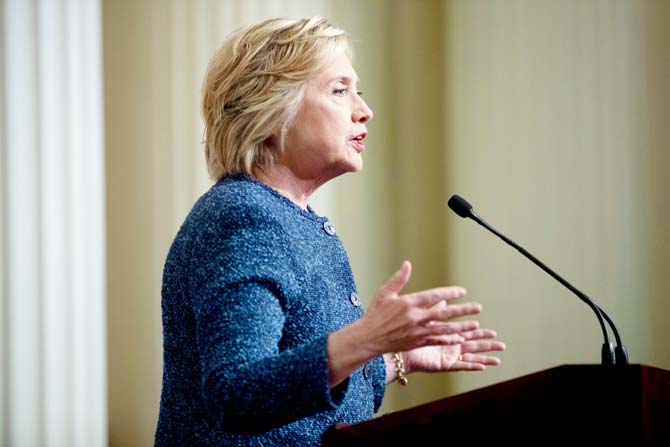 Clinton’s remarks were made at a fundraiser on Friday. Pic  AFP