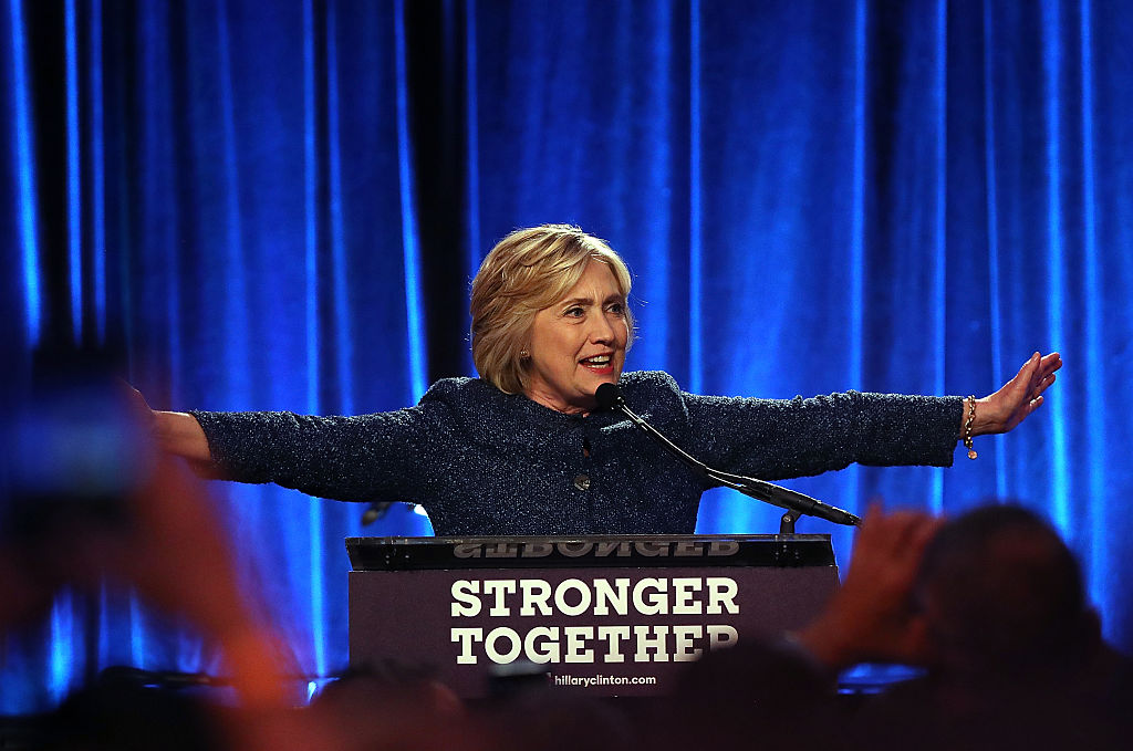 NEW YORK NY- SEPTEMBER 09 Democratic presidential nominee former Secretary of State Hillary Clinton speaks during he LGBT for Hillary Gala at Cipriani Club