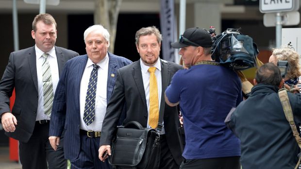 Clive Palmer arrives on Thursday at the Federal Court to answer questions regarding the fall of Queensland Nickel