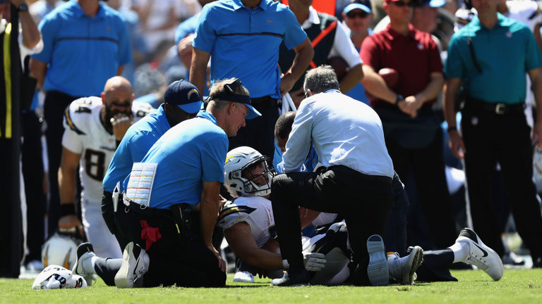 Coaches come to Danny Woodhead's aid after he was hurt on Sunday