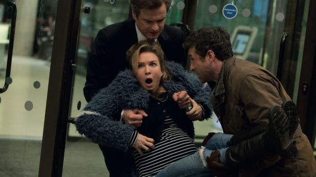 Manhandled Colin Firth Renee Zellweger and Patrick Dempsey in Bridget Jones's Baby