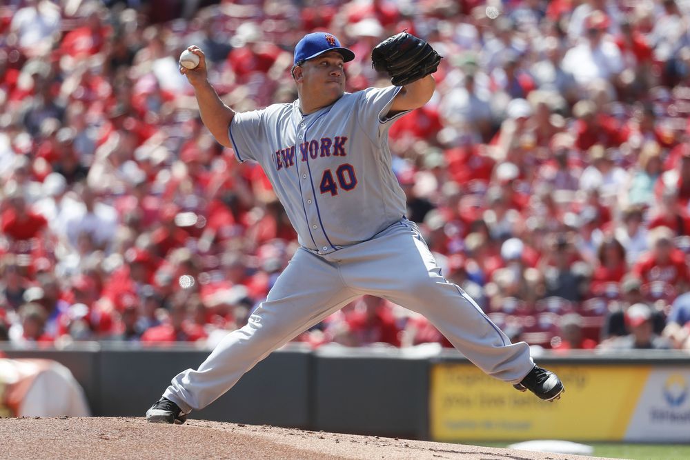 New York Mets starting pitcher Bartolo Colon throws during the first inning of a baseball game against the Cincinnati Reds Monday Sept. 5 2016 in Cincinnati. The Mets won 5-0