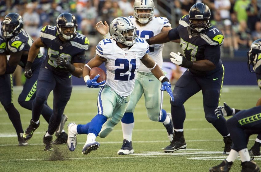 Aug 25 2016 Seattle WA USA Dallas Cowboys running back Ezekiel Elliott picks up a first down during the first quarter during a preseason game against the Seattle Seahawks at Century Link Field. Mandatory Credit Troy Wayrynen-USA TODAY Sports