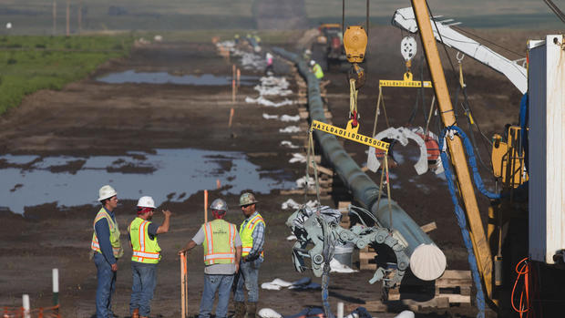 Crews work on installing the Dakota Access Pipeline near Williston N.D. on Friday