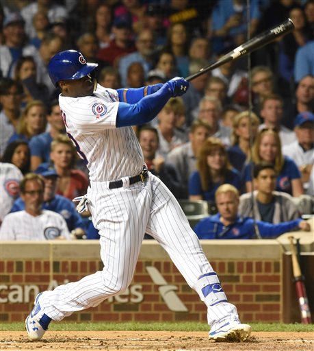 Chicago Cubs&#039 Jorge Soler swings on a two-run home run during the second inning against the Milwaukee Brewers in a baseball game Thursday Sept. 15 2016 in Chicago. The Brewers won 5-4