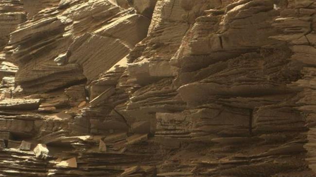 This view from the Mast Camera in NASA's Curiosity Mars rover shows finely layered rocks within the'Murray Buttes region on lower Mount Sharp