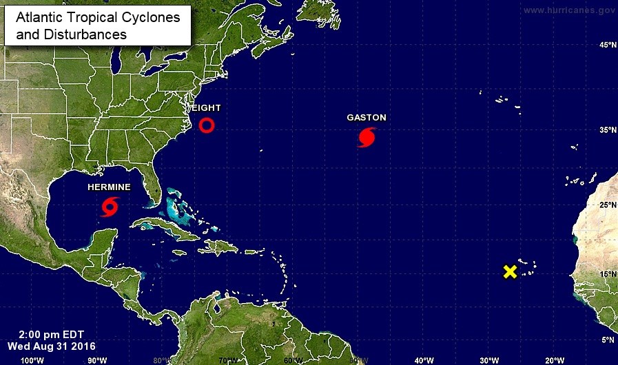 Current disturbances in the Atlantic. Image National Hurricane Center