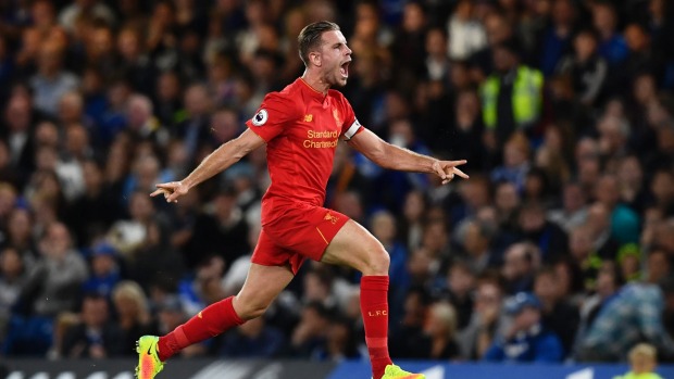 DYLAN MARTINEZ 
 
   Liverpool's Jordan Henderson celebrates scoring their second goal