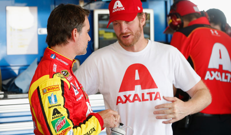 Dale Jr. chats with fill-in driver Jeff Gordon