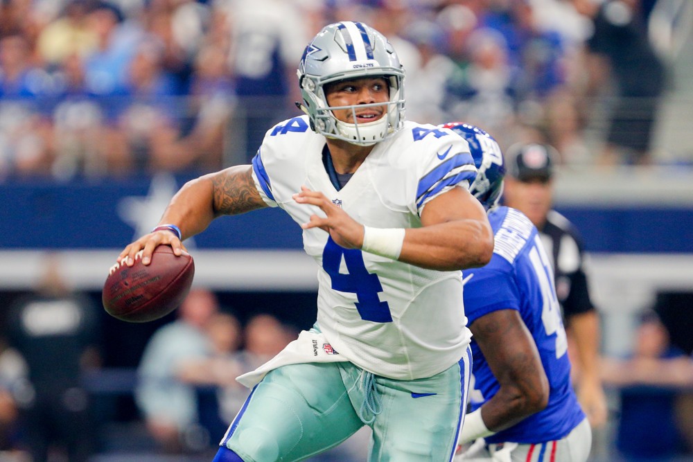 11 SEP 2016 Dallas Cowboys Quarterback Dak Prescott  scrambles during the NFL game between the New York Giants and the Dallas Cowboys at AT&T Stadium in Arlington TX