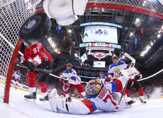 Team Canada's Sidney Crosby scores on Team