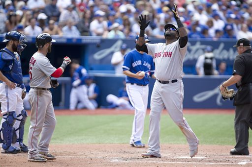 Boston Red Sox designated hitter David Ortiz looks skyward following his three-run homer in the 6th inning during American League baseball action against the Toronto Blue Jays in Toronto on Sunday Sept. 11 2016. (Peter Power  The Canadian Press via