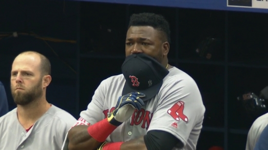 David Ortiz pays respects to Jose Fernandez during a pregame remembrance ceremony