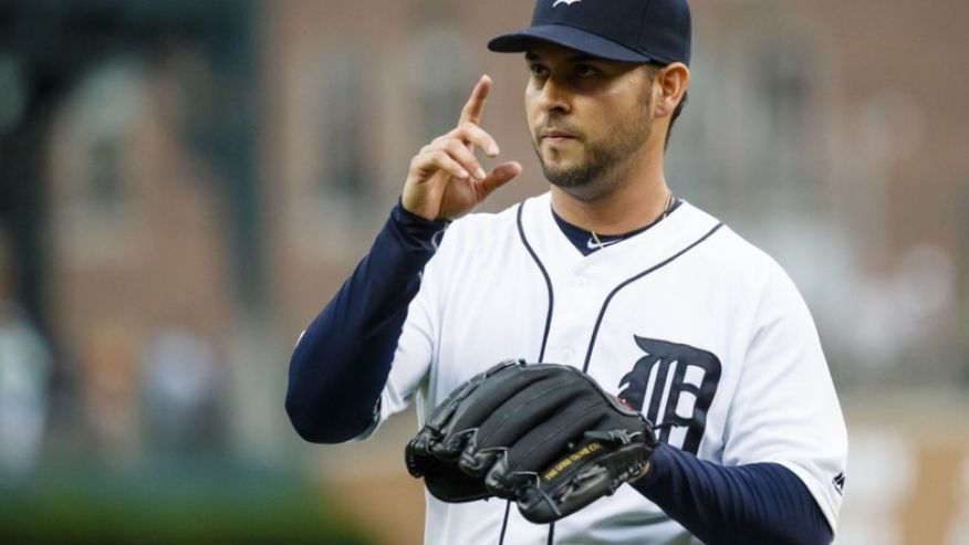 Aug 17 2016 Detroit MI USA Detroit Tigers starting pitcher Anibal Sanchez walks off the field after the first inning against the Kansas City Royals at Comerica Park. Mandatory Credit Rick Osentoski-USA TODAY Sports