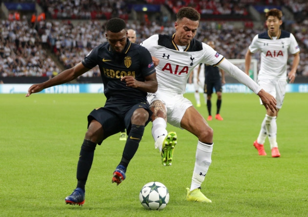 Dele Alli battles with Monaco goalscorer Thomas Lemar at Wembley