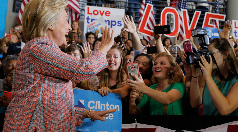 U.S. Democratic presidential candidate Hillary Clinton pauses while speaking at a campaign rally in Greensboro North Carolina United States