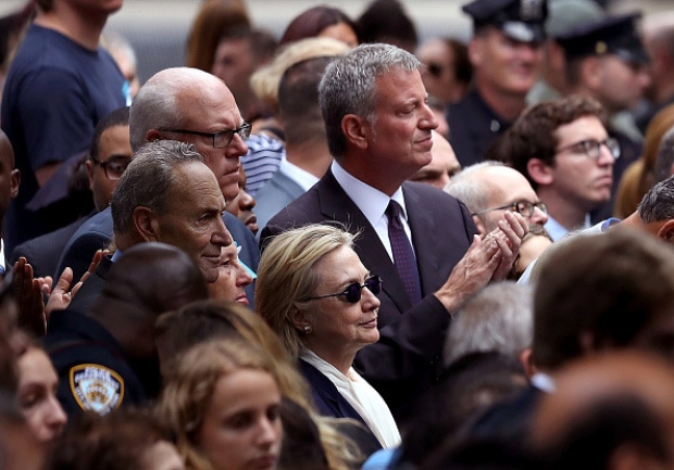 Democratic presidental nominee Hillary Clinton is seen earlier during the memorial ceremony in New York